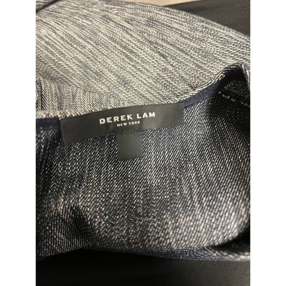 DEREK LAM Denim V-Neck Sleeveless Pleated Drop Waist A-Line Midi Dress Size 14 - Picture 3 of 4